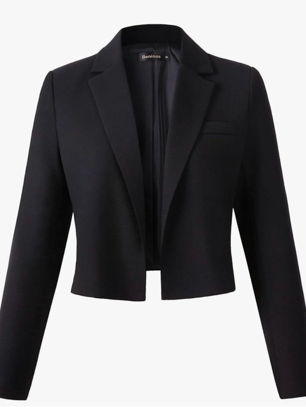 Cropped Black Women's Blazer with Notch Lapel